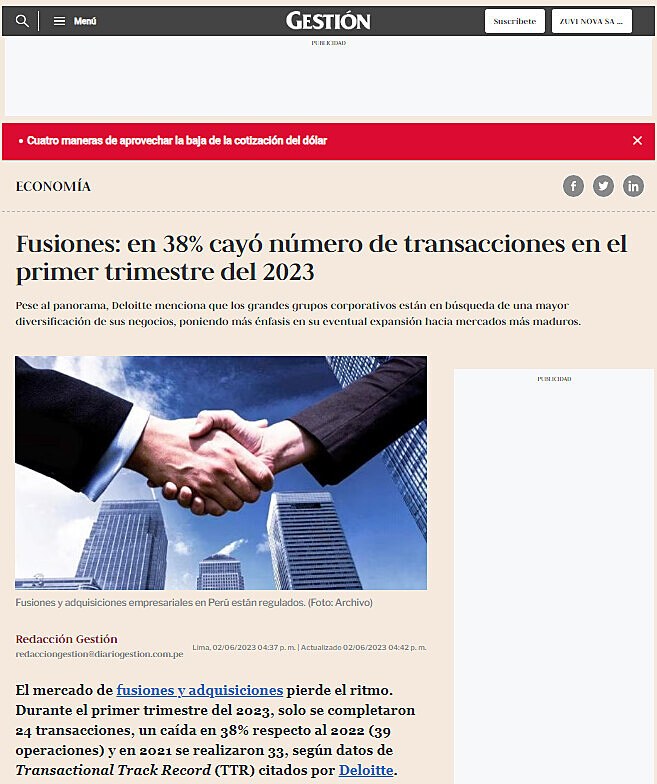 Fusiones: en 38% cay nmero de transacciones en el primer trimestre del 2023